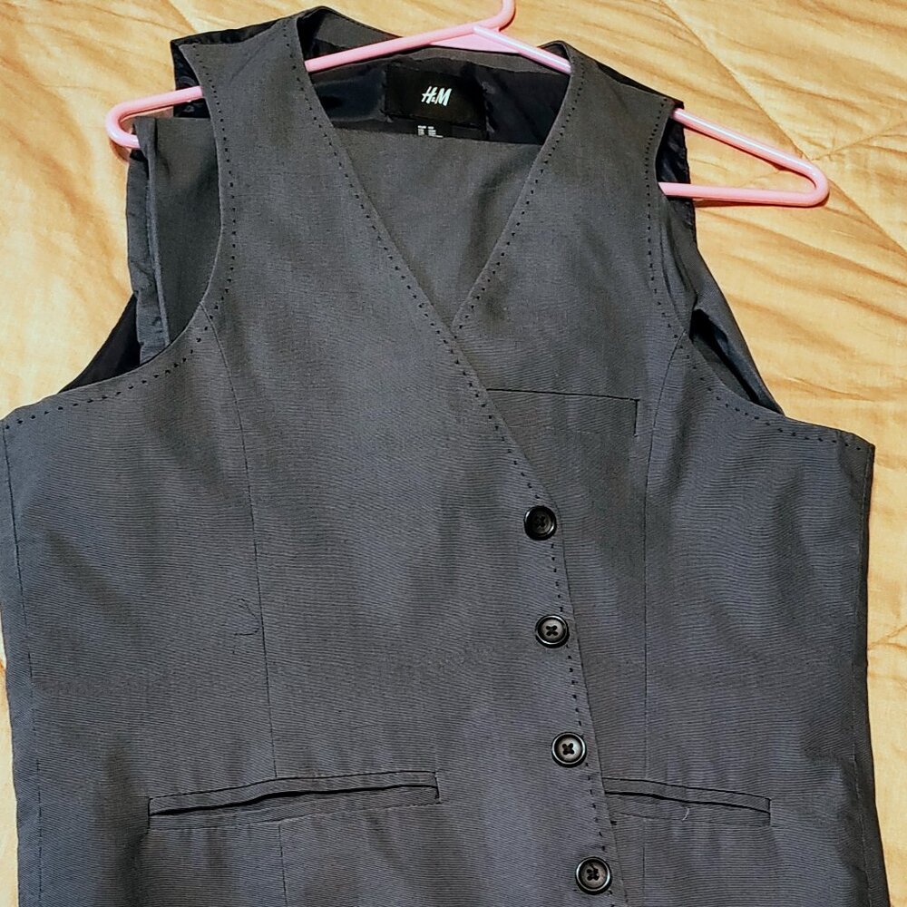 H&M 2 piece suit vest set EU dark blue metallic stitched men's size 40r